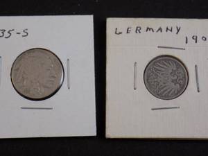 1907 5 Marks .900 Silver & 1935 S Buffalo Nickle