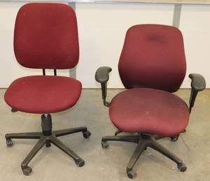 Set of Burgandy Rolling Desk Chairs
