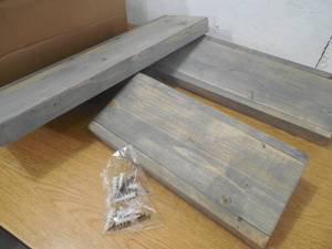 lot 55 image: Rustic Luxe 7 in. Depth Walnut Pine Wood Floating Decorative Wall Shelf Set