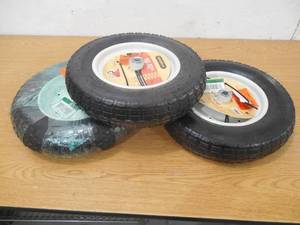 lot 101 image: (3) 14.5 in. Pneumatic Universal Wheelbarrow Wheels