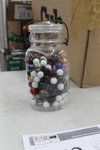 lot 452 image: Vintage Player Marbles, Glass Jar