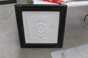 lot 517 image: Wood Frame Ceramic Square Pattern Wall Dcor
