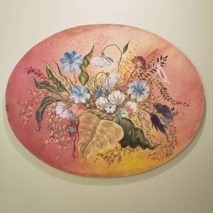 Charming Oval Floral Painting, signed and numbered
