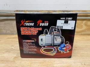lot 57 image: XTREMEPOWERUS 14 HP 3 CFM Air Vacuum Pump HVAC AC Refrigerant Kit with AC Manifold Gauge Set