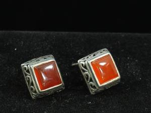 lot 29 image: Sterling Silver Stud Earrings Orange Stone