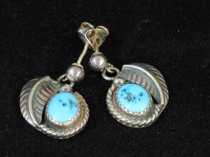 lot 43 image: Herbert Pino Navajo Sterling Silver Turquoise Earrings