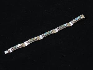 lot 54 image: Silver Tone Mother of Pearl Inlay Bracelet