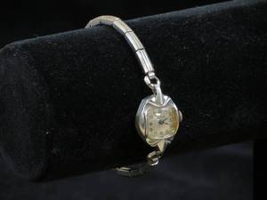 lot 13 image: Antique Helbros 14k White Gold Ladies Wrist Watch