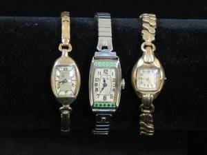 lot 15 image: 3 Antique Ladies Gold Plated Watches