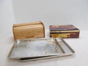 lot 321 image: Pans, bread box, chocolate tin