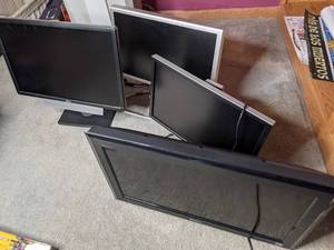 lot 241 image: Sony Bravia TV and Three Computer Monitors