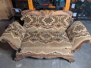 lot 316 image: Carved Oak Rolled Arm Loveseat