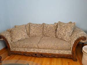 lot 10 image: Schnadig Opulence Carved Wood Sofas and Loveseat Set