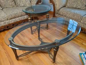 lot 11 image: Magnussen Home Galloway Oval Cocktail Table and Round End Table