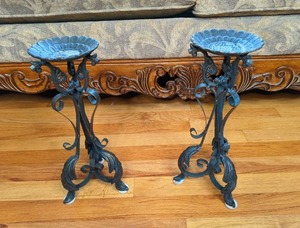 lot 13 image: Antique Style Wrought Iron Candle Holders