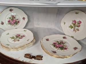 lot 45 image: Royal Court Bone China Plates with Rose and Moss Rose
