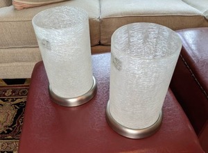 lot 34 image: Pair of Artistically Frosted Glass Columnar Accent Lamps