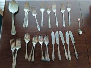 lot 3 image: Silver Plated Forks, Spoons, and a Serving Spoon
