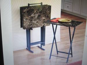 5-Piece Faux-Marble Tray Table Set ...