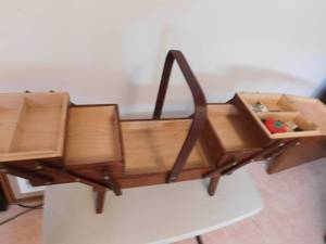 lot 217 image: Wood Sewing Box - Contents Included