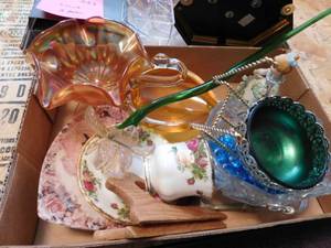 lot 222 image: Clock with 2 Boxes of Misc. Items