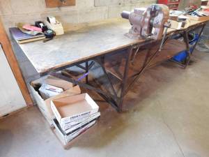 lot 382 image: Olympia Vise & Work Bench - 96(w) x 34(h) x 29(d)