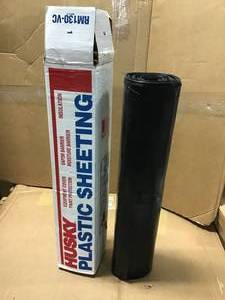 HUSKY 8 ft. x 100 ft. Black 4 mil Plastic Sheeting in good condition
