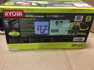 14 in. 40-Volt Brushless Lithium-Ion Cordless Chainsaw, 4 Ah Battery and Charger Included by RYOBI in good condition