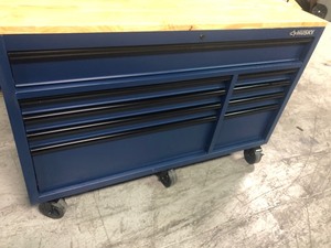 Husky 56 in. 9-Drawer Mobile Workbench in Matte Blue not used have some scratch and dent please revied the pictures