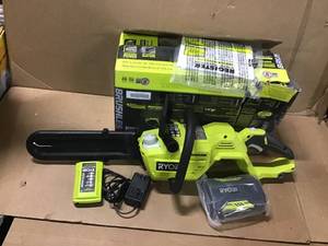 14 in. 40-Volt Brushless Lithium-Ion Cordless Chainsaw, 4 Ah Battery and Charger Included by RYOBI in good condition&nbsp