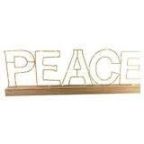 Led PEACE light with wooden base and gold metal