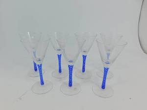 7 Hand Blown Blue Martini Glasses