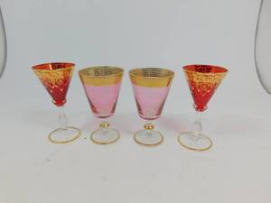4 Beautiful Red & Gold Martini Glasses
