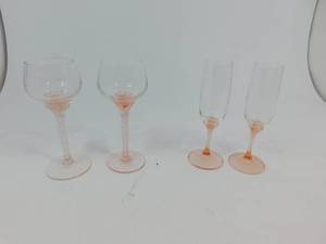 4 Hand Blown Pink Wine Glasses