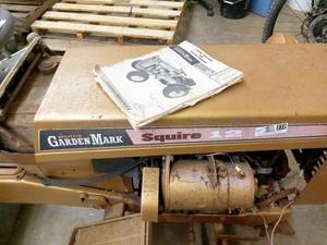 lot 272 image: Vintage Montgomery Ward 1969 Garden Mark Squire 12 Tractor with snow blower, plow and mower