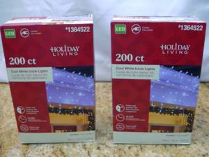 Holiday Living 200-Count Constant White Dome LED Plug-In Christmas Icicle Lights SKU 1364522 Retails $19.98 each (Qty 2), (294)