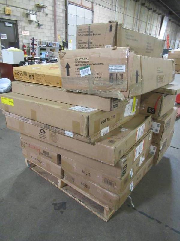 lot 316 image: WHOLESALE MIXED PALLET OF MISCELLANEOUS TABLES, CHAIRS, BOOKCASES AND MORE