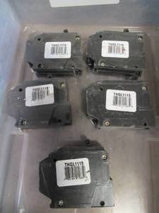 lot 878 image: (5-Pack) GE Q-Line 15 Amp 1 in. Single Pole Circuit Breakers, THQL1115