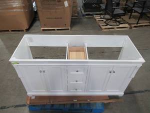lot 102 image: Home Decorators Collection Naples 60 in. W x 21-34 in. D Bath Vanity Cabinet Only in White nawa6021d