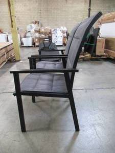 lot 105 image: Hampton Bay High Garden Black Steel Padded Sling Outdoor Patio Chair Set GL-18044-B