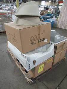 lot 214 image: WHOLESALE MIXED PALLET OF MISCELLANEOUS VANITY TOPS AND SINK BASINS