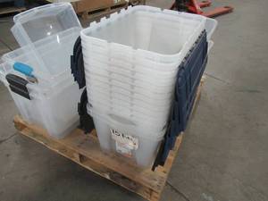 lot 217 image: WHOLESALE MIXED PALLET OF MISCELLANEOUS STORAGE BINS (MANY MISSING COVERS)