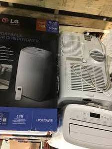 lot 16 image: PALLET WITH 4 LG ELECTRONICS  115-Volt Portable Air Conditioner with Dehumidifier Function and LCD Remote in White