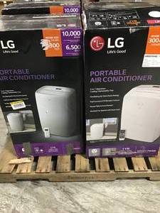 lot 21 image: PALLET WITH 4 LG ELECTRONICS 115-Volt Portable Air Conditioner with Dehumidifier Function and LCD Remote in White SEE PICS