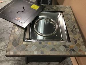 lot 23 image: HAMPTON BAY Crossridge 50,000 BTU Antique Bronze Finish Gas Fire Pit SEE PICS