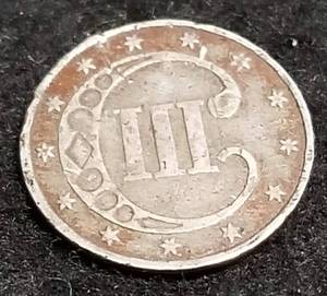 1852 US THREE CENT SILVER TRIME