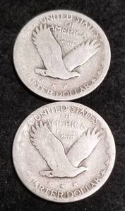 2 STANDING LIBERTY SILVER QUARTERS 1925 1926