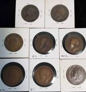 GROUP OF 8 GREAT BRITAIN LARGE PENNIES