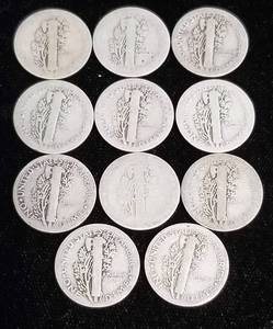 11 MERCURY DIMES FROM THE 1920S