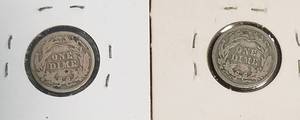 2 MERCURY SILVER DIMES 1902 1905